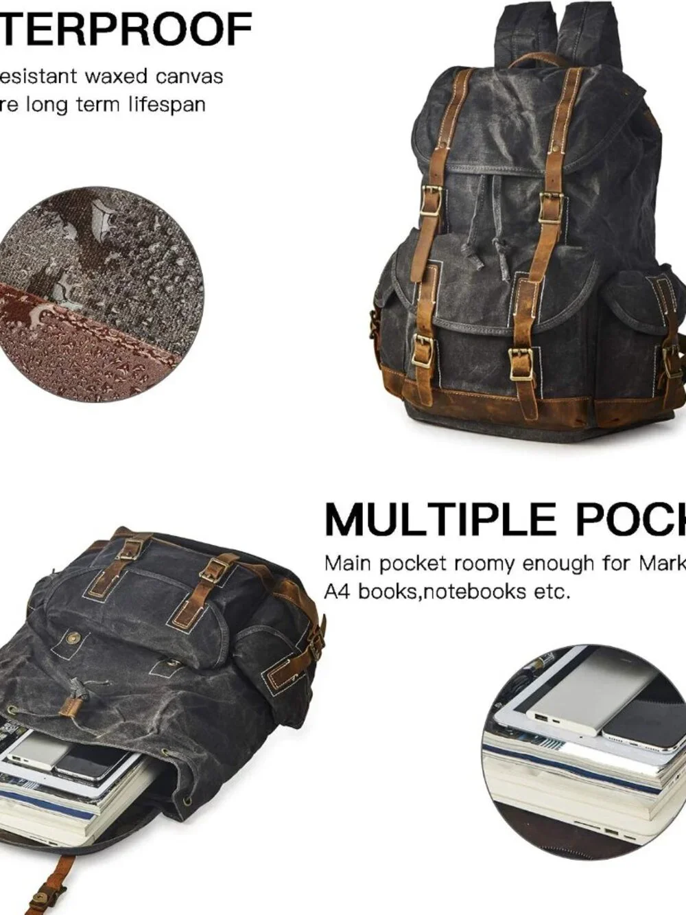 Leathercraft Heavy-Duty Waxed Canvas Rucksack Backpack